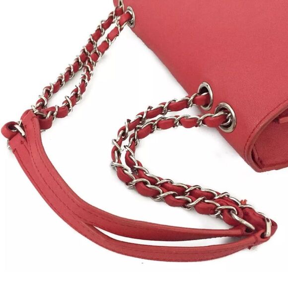 Auth Chanel Tramezzo Box Flap Double CC Logo Calfskin Chain Shoulder Bag Red - Picture 5 of 11